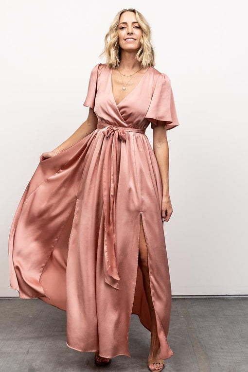 Sicily Satin Maxi Dress | Blush ...